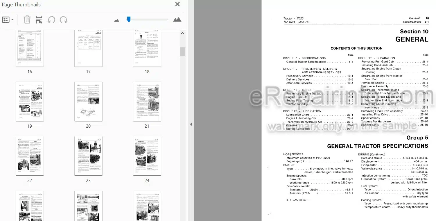Photo 3 - John Deere 7020 Technical Repair Manual Tractor TM1031