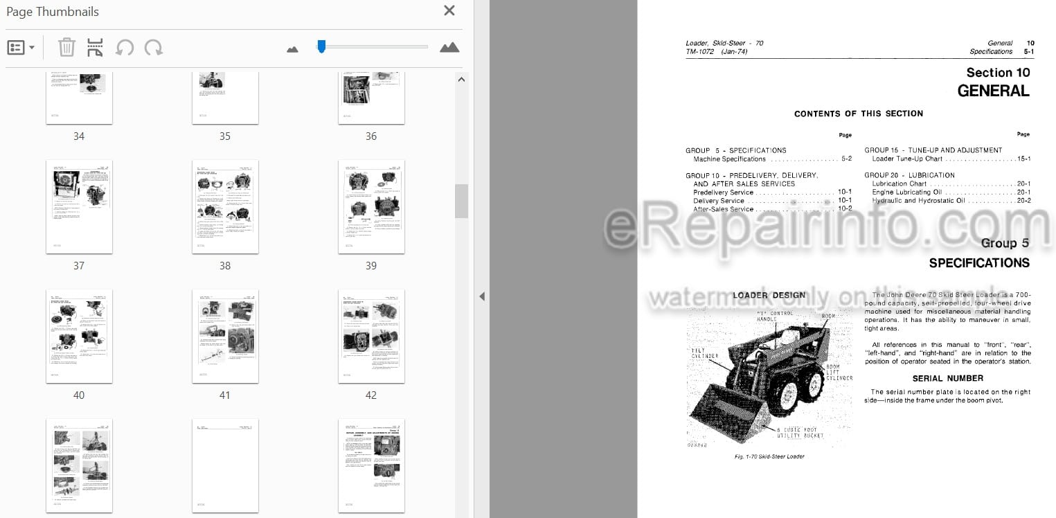 Photo 3 - John Deere 70 Technical Repair Manual Skid Steer Loader TM1072