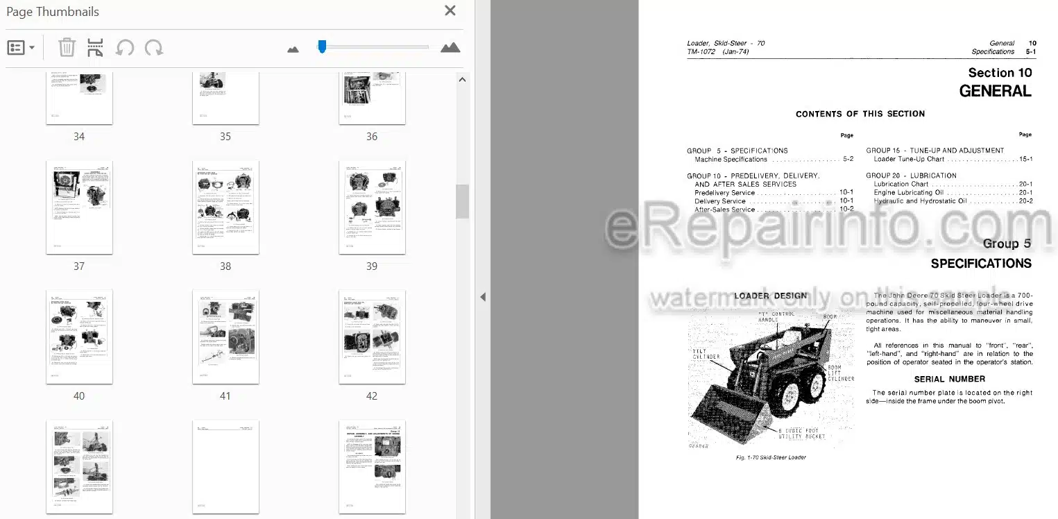 Photo 3 - John Deere 70 Technical Repair Manual Skid Steer Loader TM1072