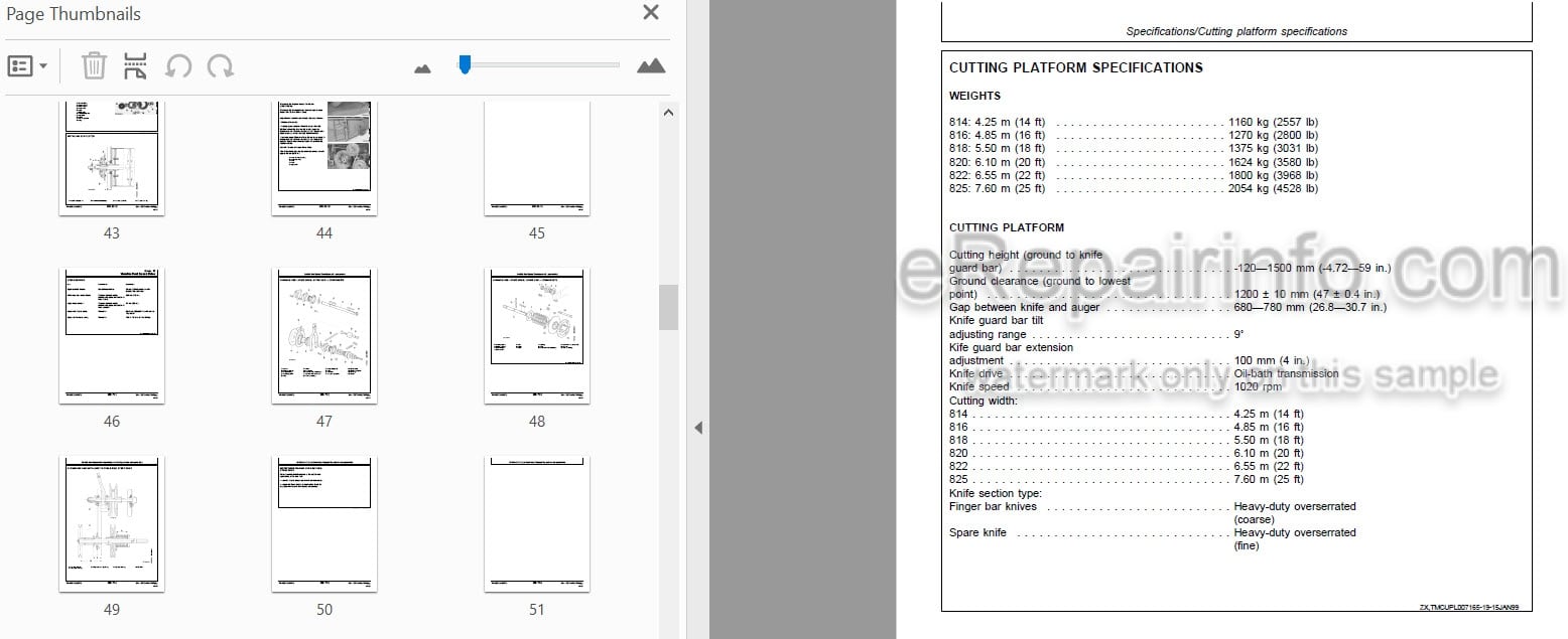 Photo 3 - John Deere 814 816 818 820 822 Technical Repair Manual Cutting Platform TM4533