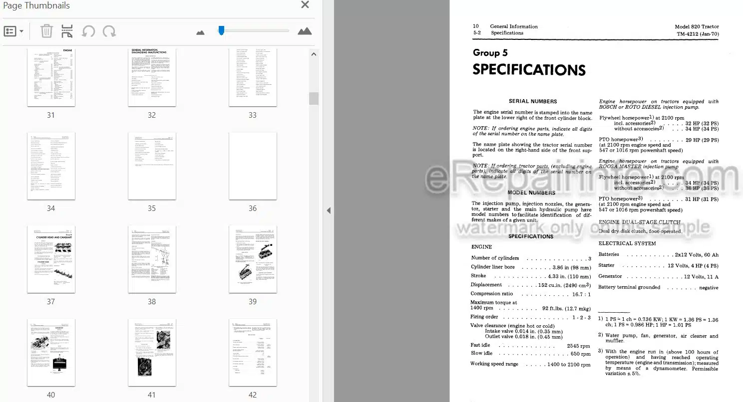 Photo 3 - John Deere 820 Technical Repair Manual Tractor TM4212