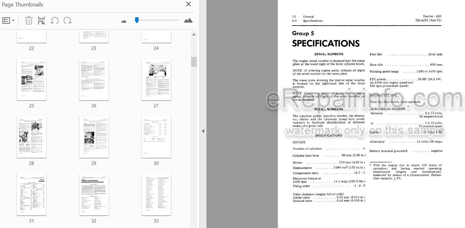 Photo 3 - John Deere 830 Technical Repair Manual Tractor TM4279
