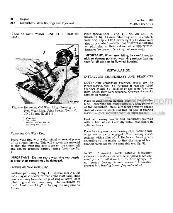 Photo 3 - John Deere 830 Technical Repair Manual Tractor TM4279