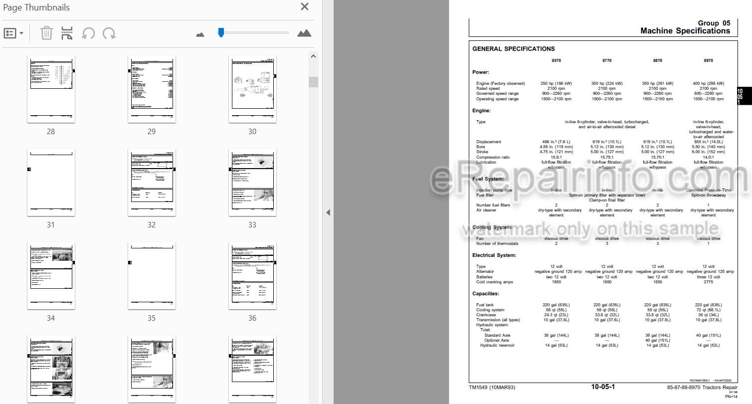 Photo 3 - John Deere 8570 8770 8870 8970 Repair Manual Tractor TM1549