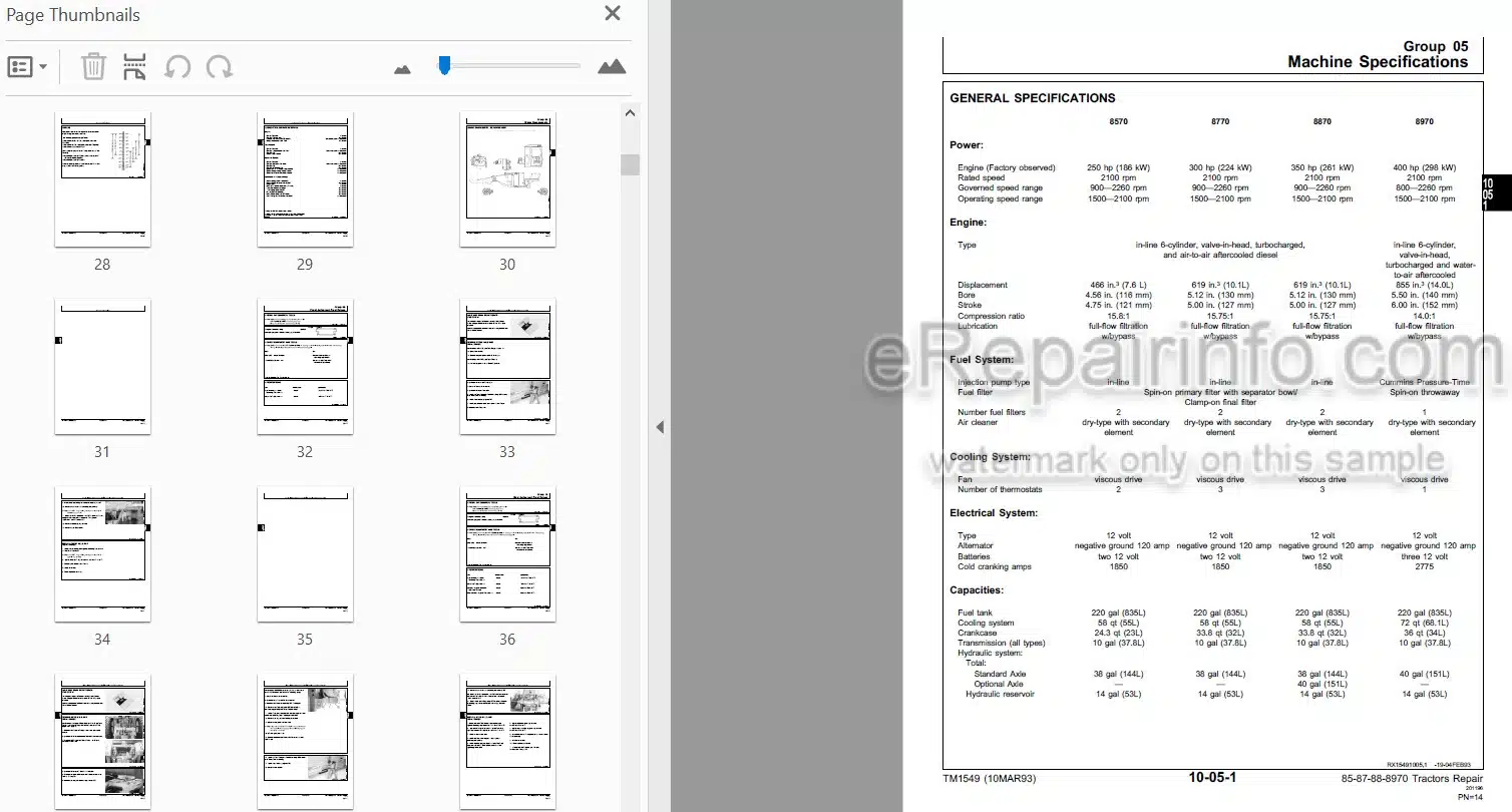 Photo 3 - John Deere 8570 8770 8870 8970 Repair Manual Tractor TM1549