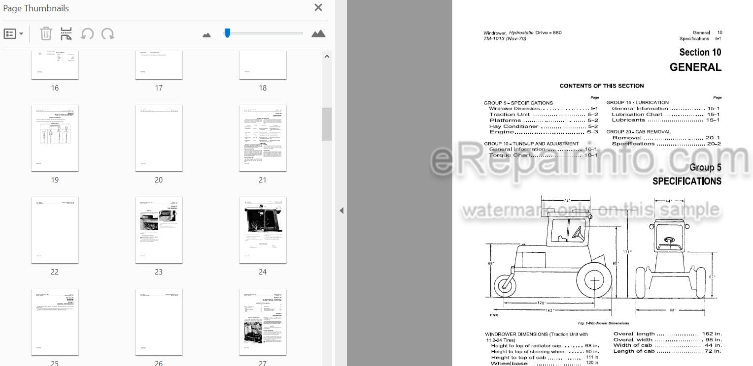Photo 5 - John Deere 880 Technical Repair Manual Hydrostatic Drive Windrower TM1013