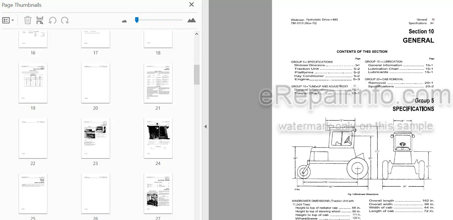 Photo 5 - John Deere 880 Technical Repair Manual Hydrostatic Drive Windrower TM1013