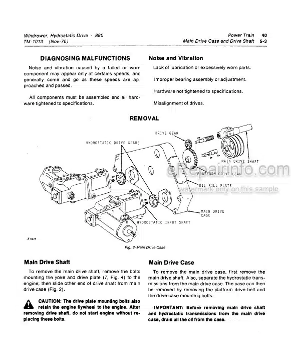 Photo 4 - John Deere 880 Technical Repair Manual Hydrostatic Drive Windrower TM1013