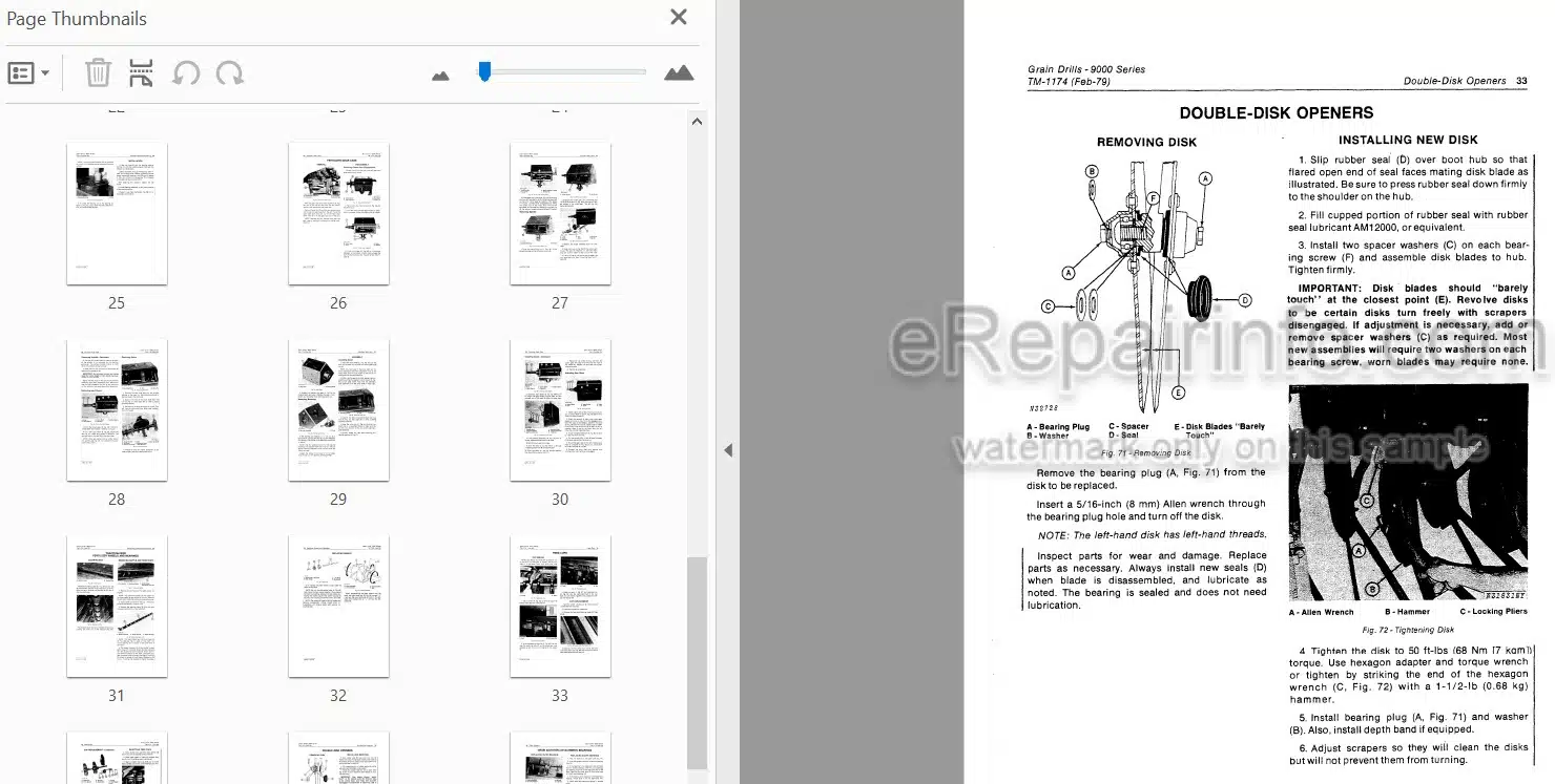 Photo 3 - John Deere 9000 Series Technical Repair Manual Grain Drill TM1174