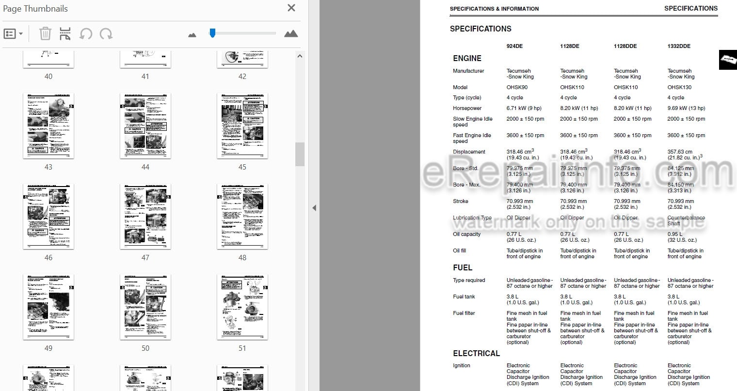 Photo 3 - John Deere 924DE 1128DE 1128DDE 1332DDE Technical Manual Walk Behind Snowblower TM1867