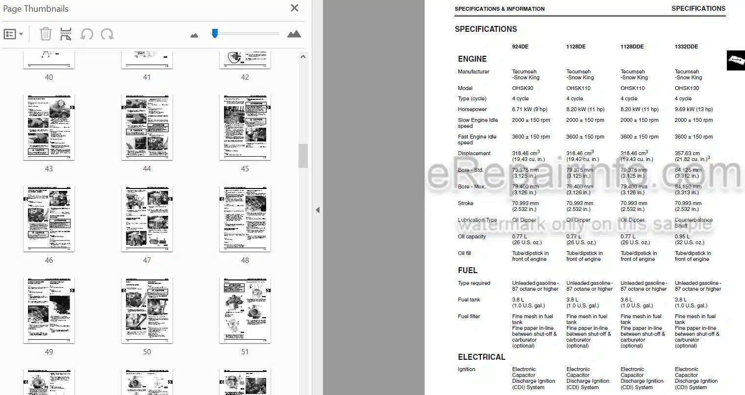 Photo 3 - John Deere 924DE 1128DE 1128DDE 1332DDE Technical Manual Walk Behind Snowblower TM1867