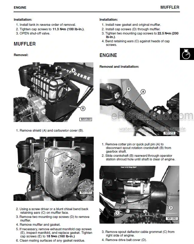 Photo 6 - John Deere 924DE 1128DE 1128DDE 1332DDE Technical Manual Walk Behind Snowblower TM1867