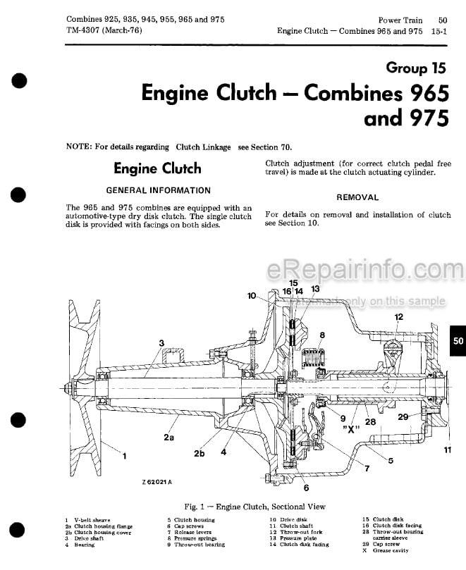 Photo 5 - John Deere 925 935 845 955 965 975 Repair Technical Manual Combine TM4307