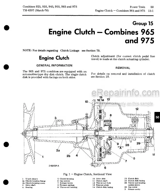 Photo 5 - John Deere 925 935 845 955 965 975 Repair Technical Manual Combine TM4307