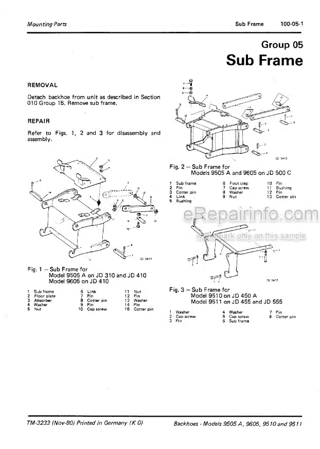 Photo 5 - John Deere 9505A 9605 9510A 9511 Technical Repair Manual Backhoe TM3233