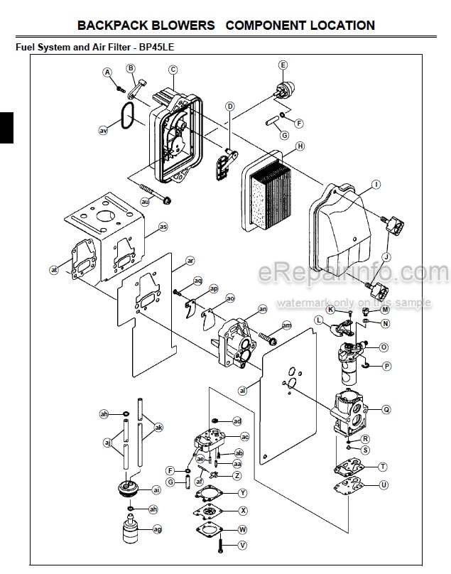 Photo 4 - John Deere BP45LE BP65LE Technical Repair Manual Backpack Blower TM104119