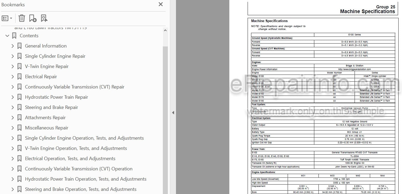 Photo 3 - John Deere E100 E110 E120 E130 E140 E150 E160 E170 E180 Technical Repair Manual Lawn Tractor TM151119