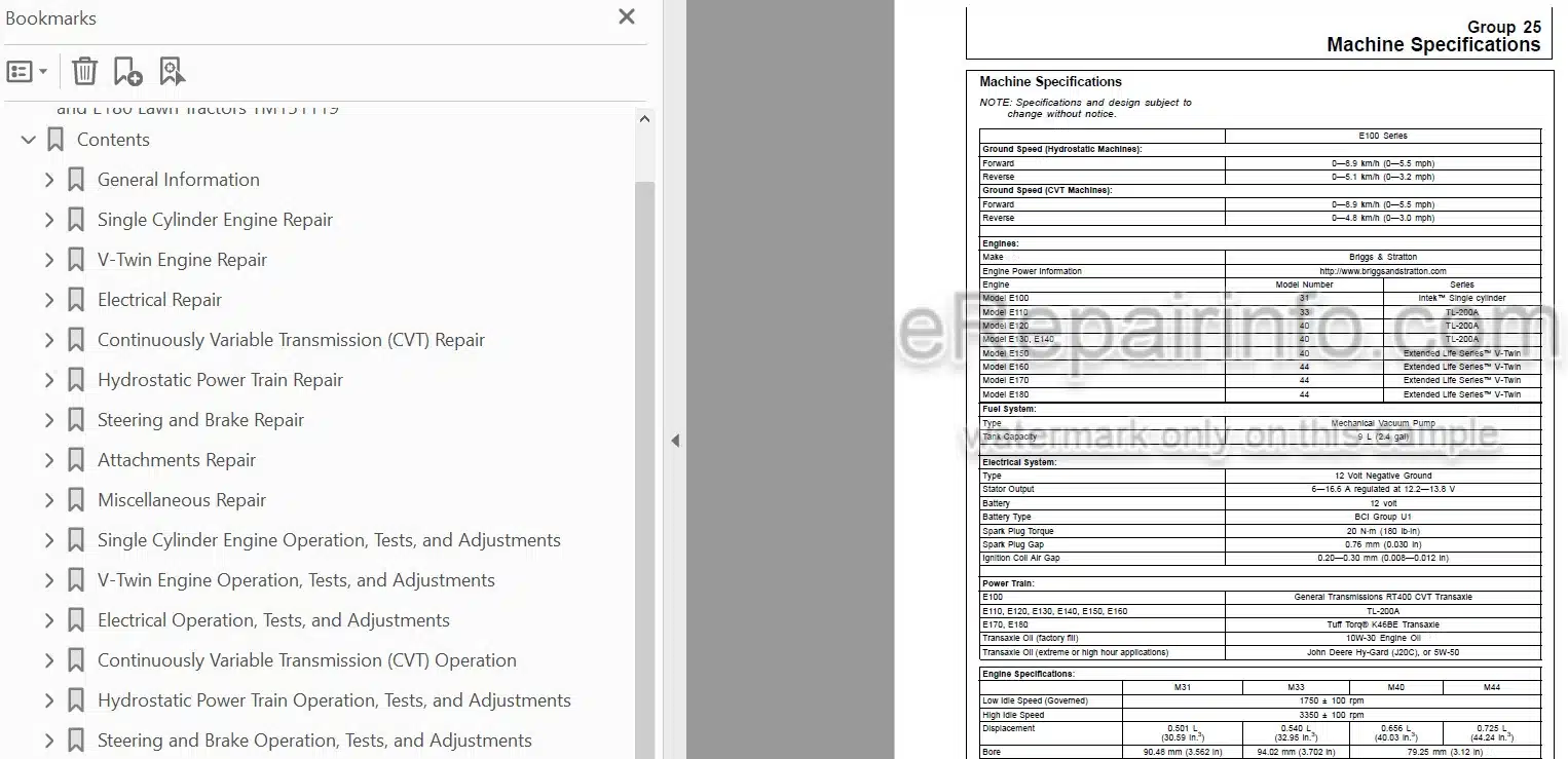 Photo 3 - John Deere E100 E110 E120 E130 E140 E150 E160 E170 E180 Technical Repair Manual Lawn Tractor TM151119
