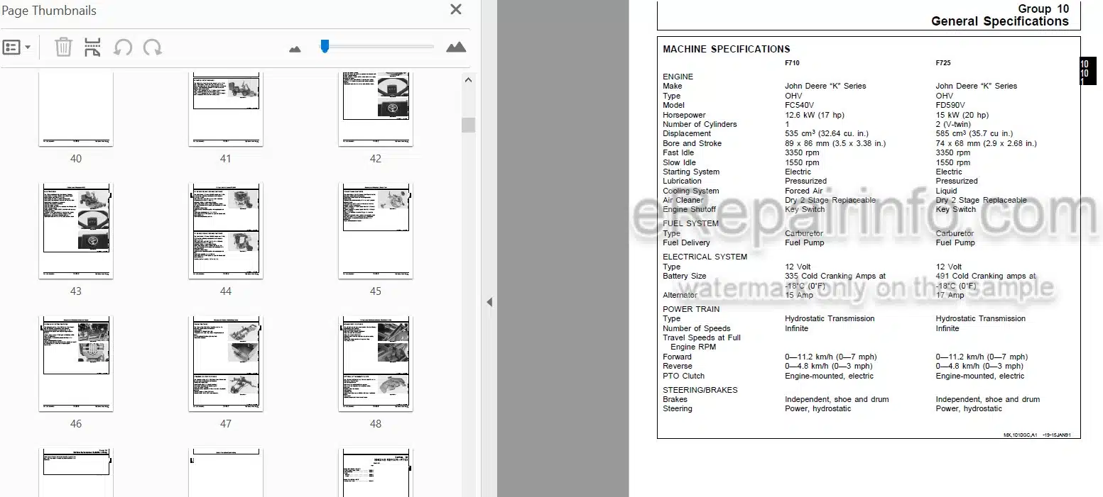 Photo 3 - John Deere F710 F725 Technical Repair Manual Front Mower TM1493