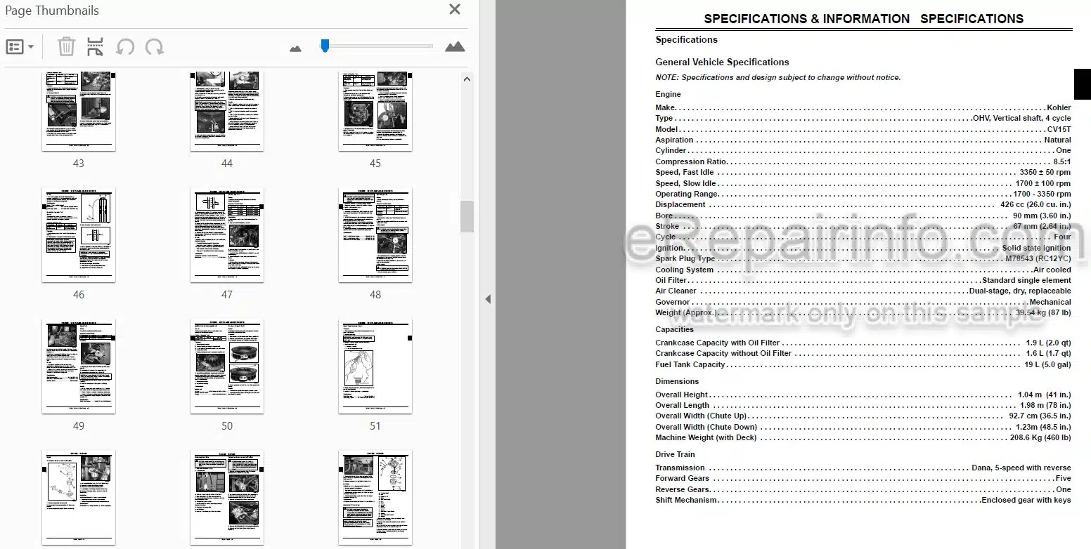 Photo 3 - John Deere G15 Technical Repair Manual Professional Walk Behind Mower TM2242 SN 010001-