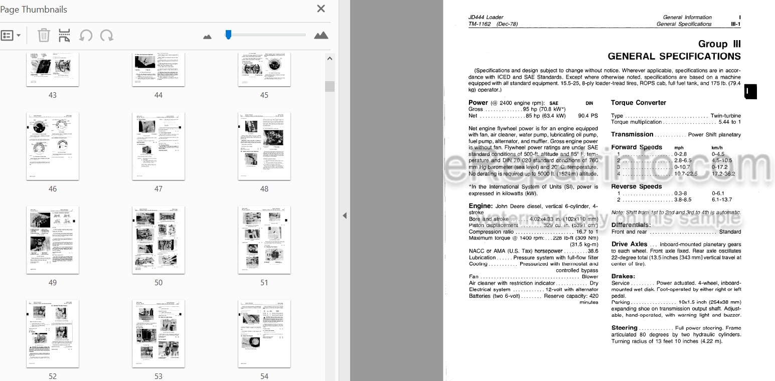 Photo 5 - John Deere JD444 Technical Repair Manual Loader TM1162