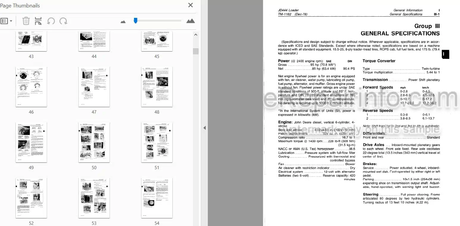Photo 5 - John Deere JD444 Technical Repair Manual Loader TM1162