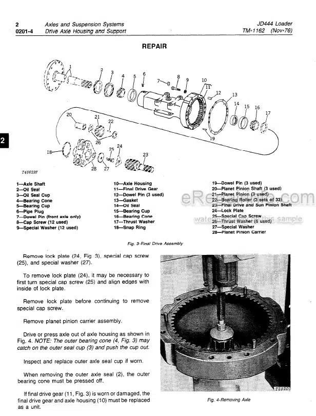 Photo 3 - John Deere JD444 Technical Repair Manual Loader TM1162