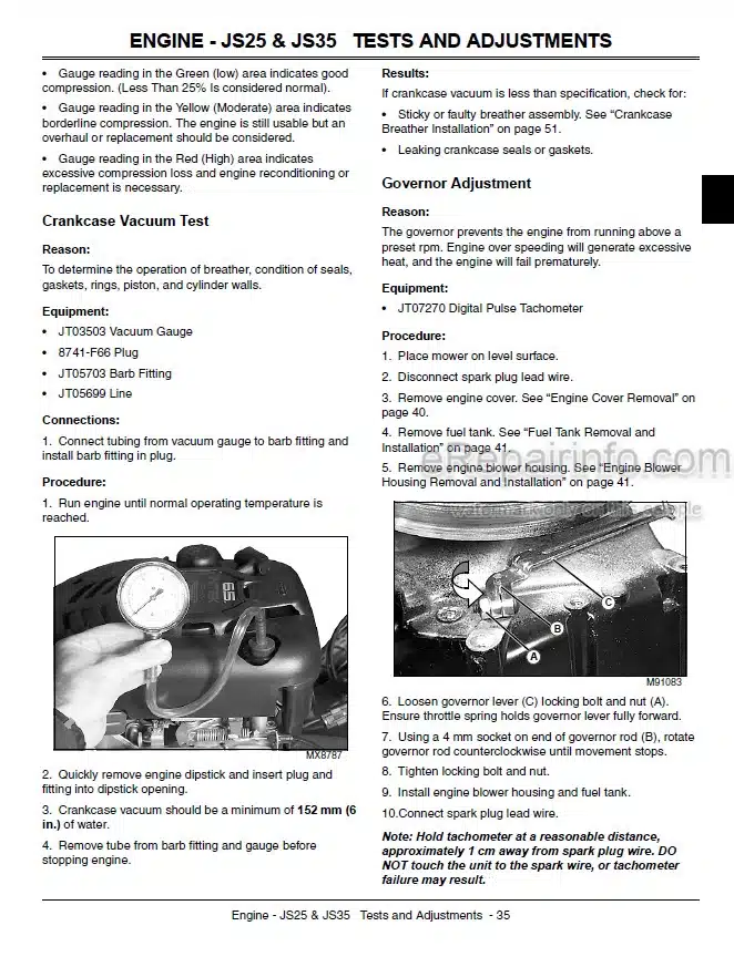 Photo 3 - John Deere JS25 JS35 JS45 Mow Mentum Technical Repair Manual Walk Behind Rotary Mower TM103619