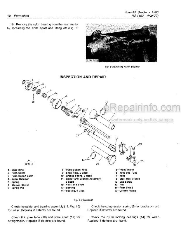 Photo 4 - John Deere Power Till 1500 Technical Repair Manual Seeder TM1152