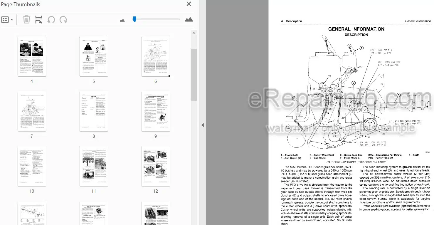 Photo 3 - John Deere Power Till 251 1550 Technical Repair Manual Seeder TM1201