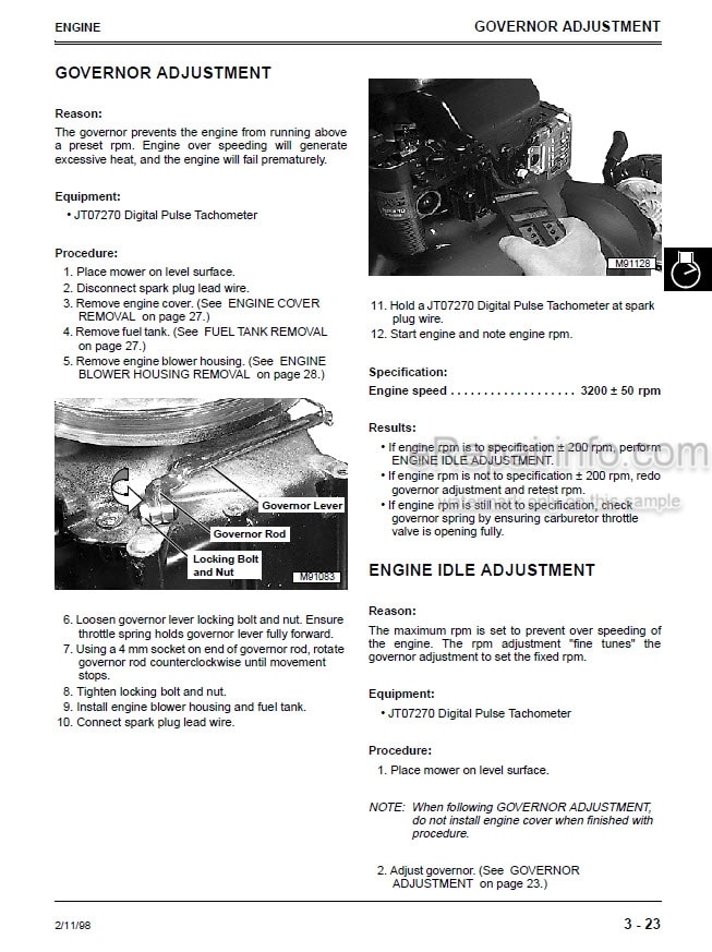 Photo 2 - John Deere Sabre M10 M21 M23 Technical Manual 21 Inch Walk Behind Mower TM1722