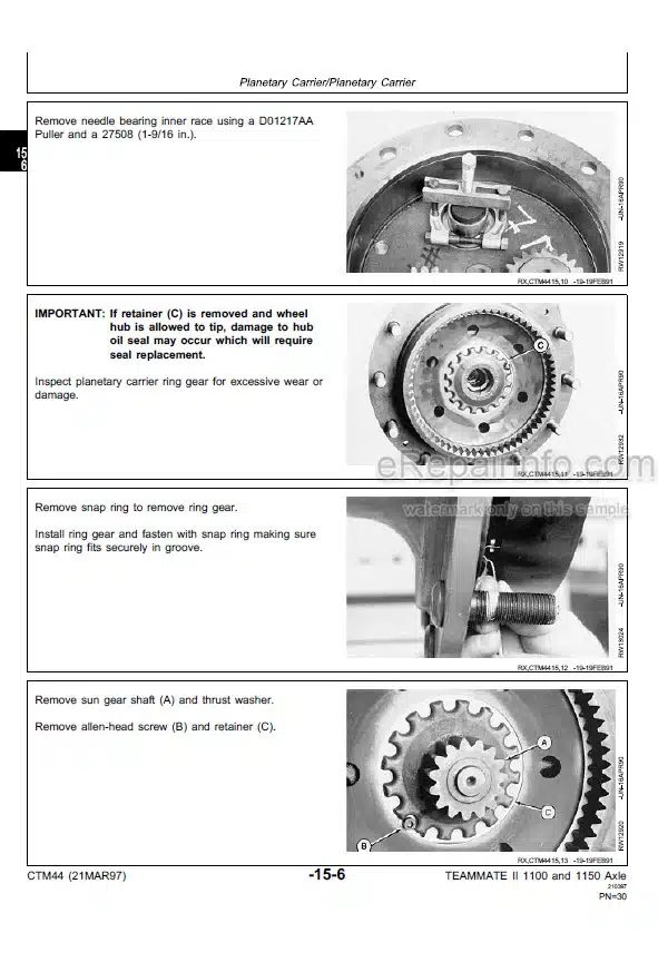 Photo 6 - John Deere Teammate 2561R 1100 1150 Technical Manual Outboard Planetary Axles CTM44