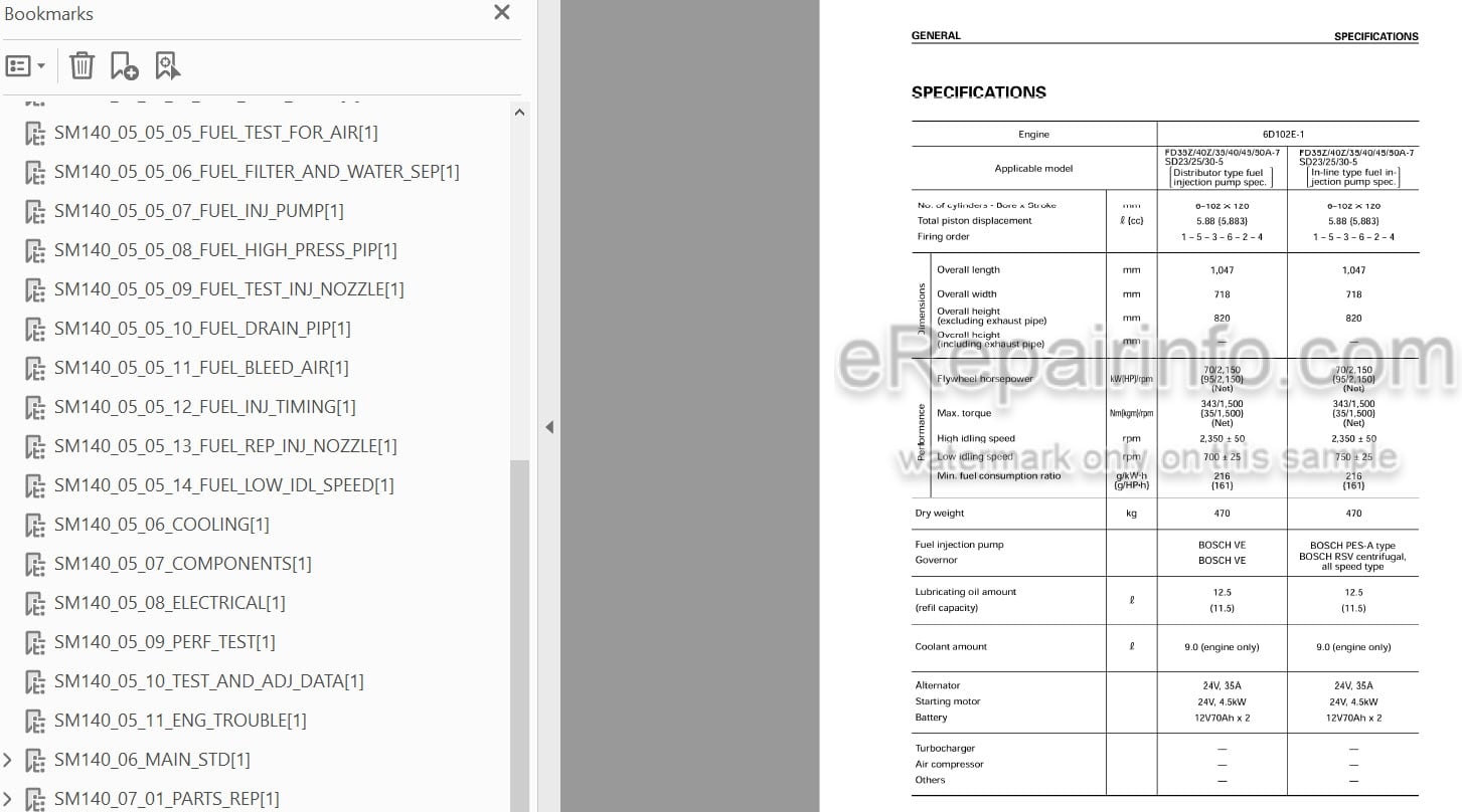 Photo 4 - Komatsu 102 Series 6D102E-1 S6D102E-1 SA6D102E-2 S6D102E-2 Shop Manual Diesel Engine For Komatsu Forklift SM140