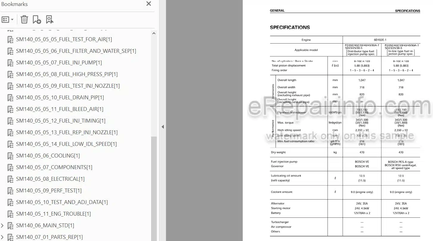 Photo 4 - Komatsu 102 Series 6D102E-1 S6D102E-1 SA6D102E-2 S6D102E-2 Shop Manual Diesel Engine For Komatsu Forklift SM140