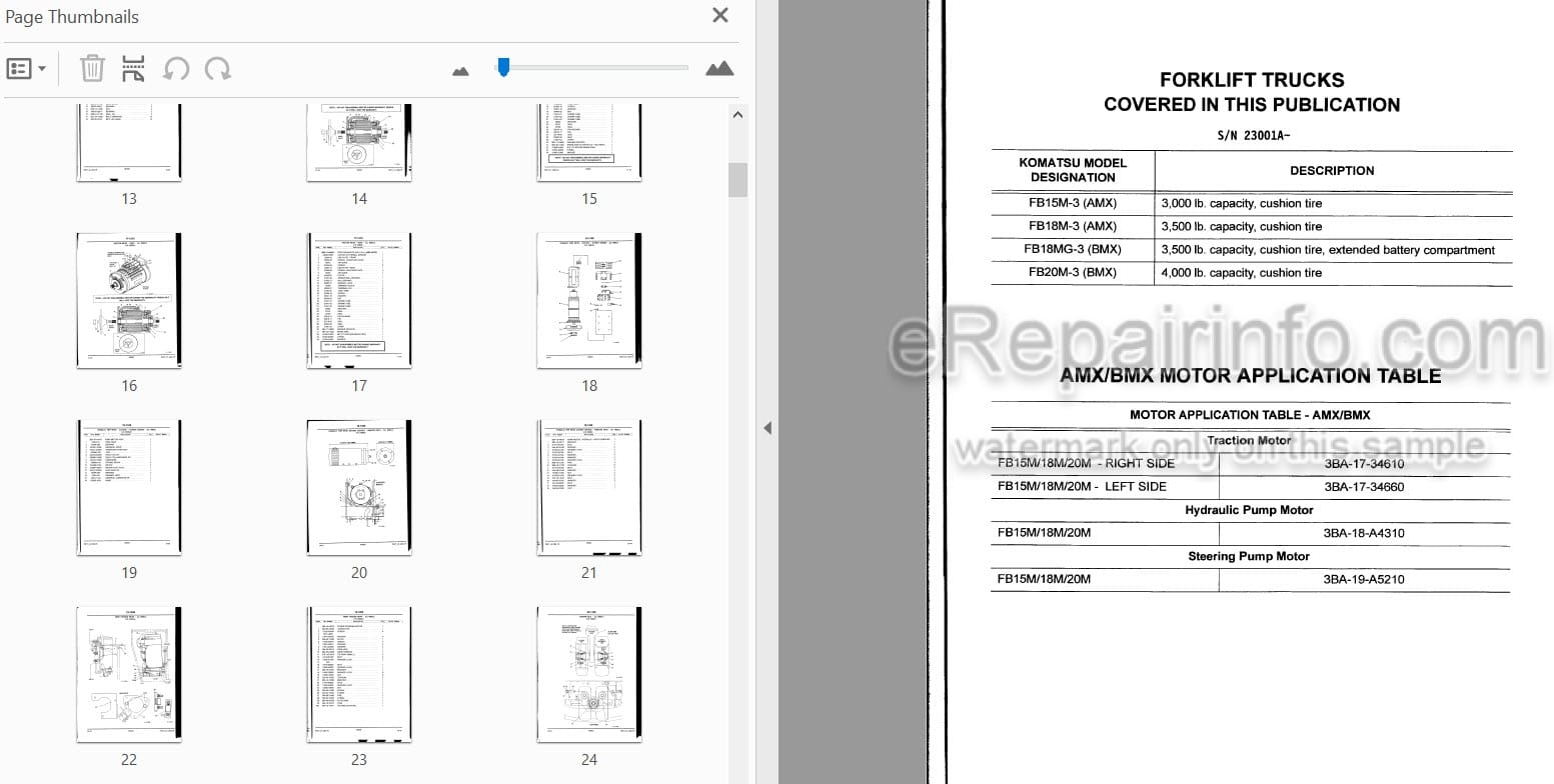 Photo 3 - Komatsu AMX BMX FB15M-3 To FB20M-3 Parts Manual Electric Forklift Trucks PM177