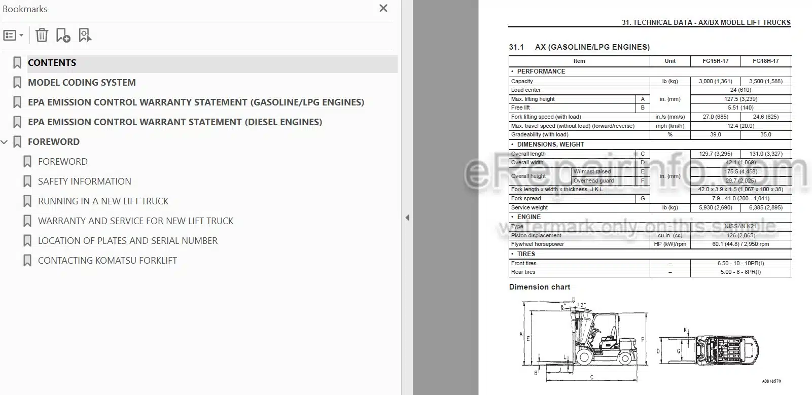 Photo 4 - Komatsu AX20 BX20 FG15-17 To FD30T-14 Operation And Maintenance Manual Forklift Truck OM073