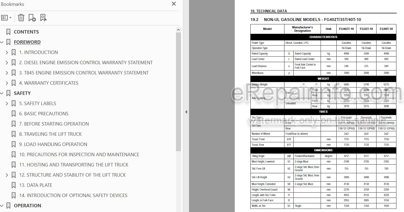 Photo 5 - Komatsu CX50 FG40ZTU-10 To FD50AY-10 Operation And Maintenance Manual Forklift Truck OM304