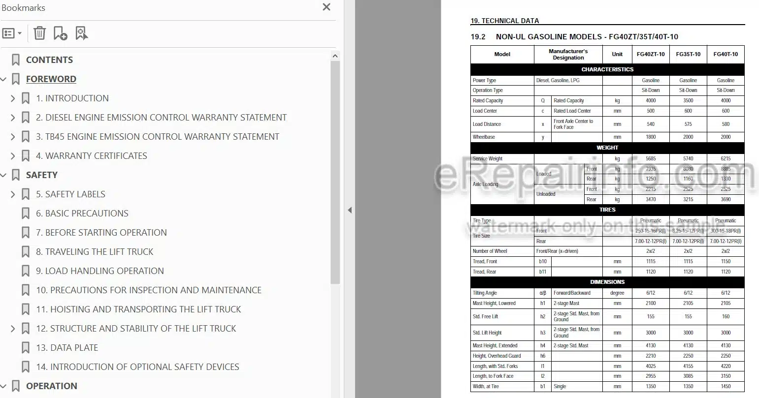 Photo 5 - Komatsu CX50 FG40ZTU-10 To FD50AY-10 Operation And Maintenance Manual Forklift Truck OM304