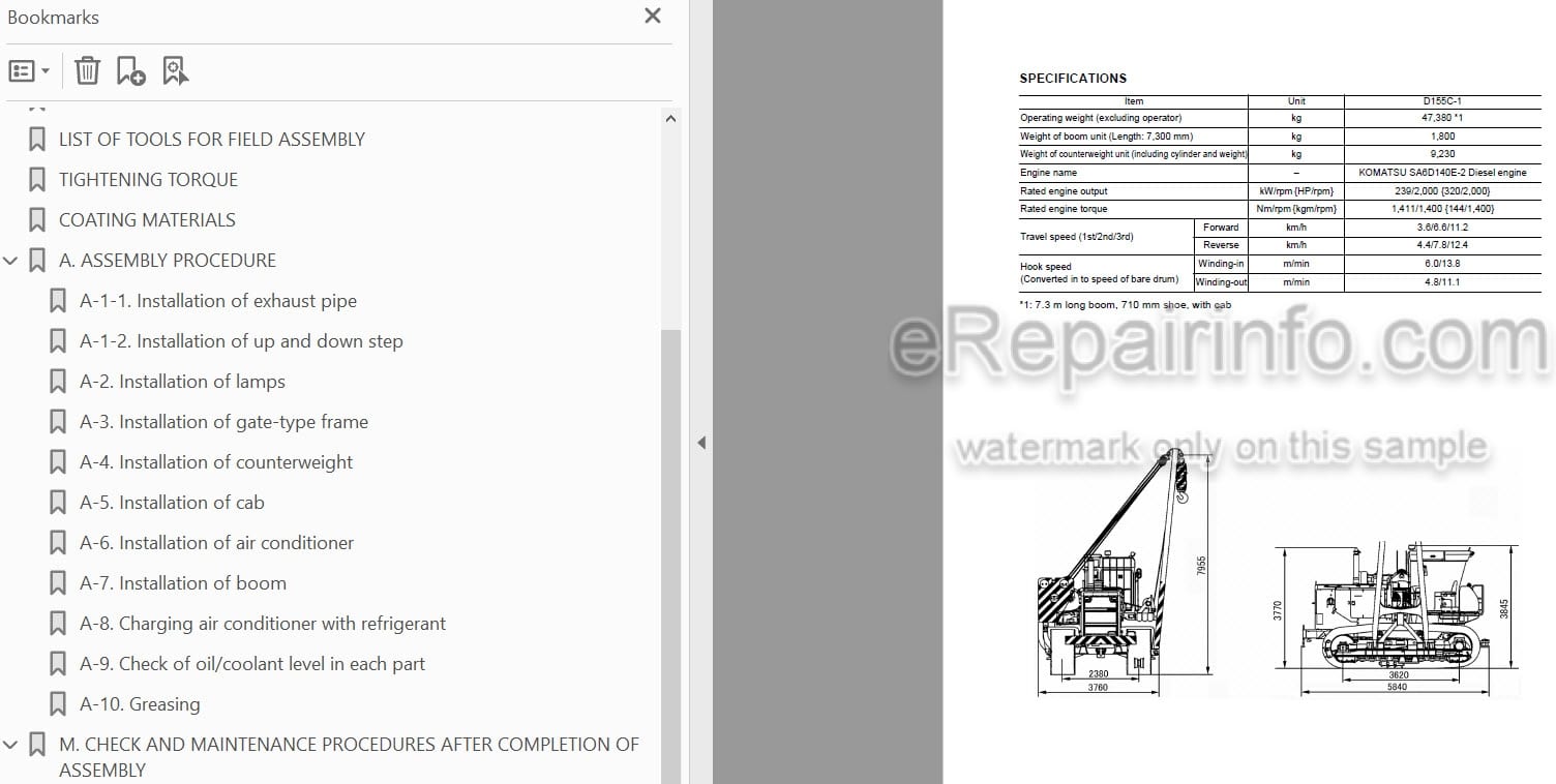 Photo 3 - Komatsu D155C-1 Field Assembly Instruction Pipelayer GEN00023-01 SN 31626-