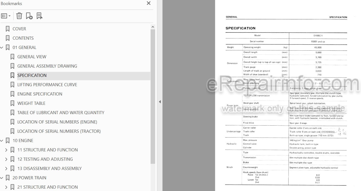 Photo 4 - Komatsu D155C-1 Shop Manual Pipelayer SEBM0176A01 SN 15001-
