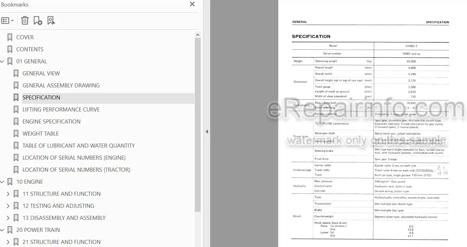 Photo 4 - Komatsu D155C-1 Shop Manual Pipelayer SEBM0176A01 SN 15001-