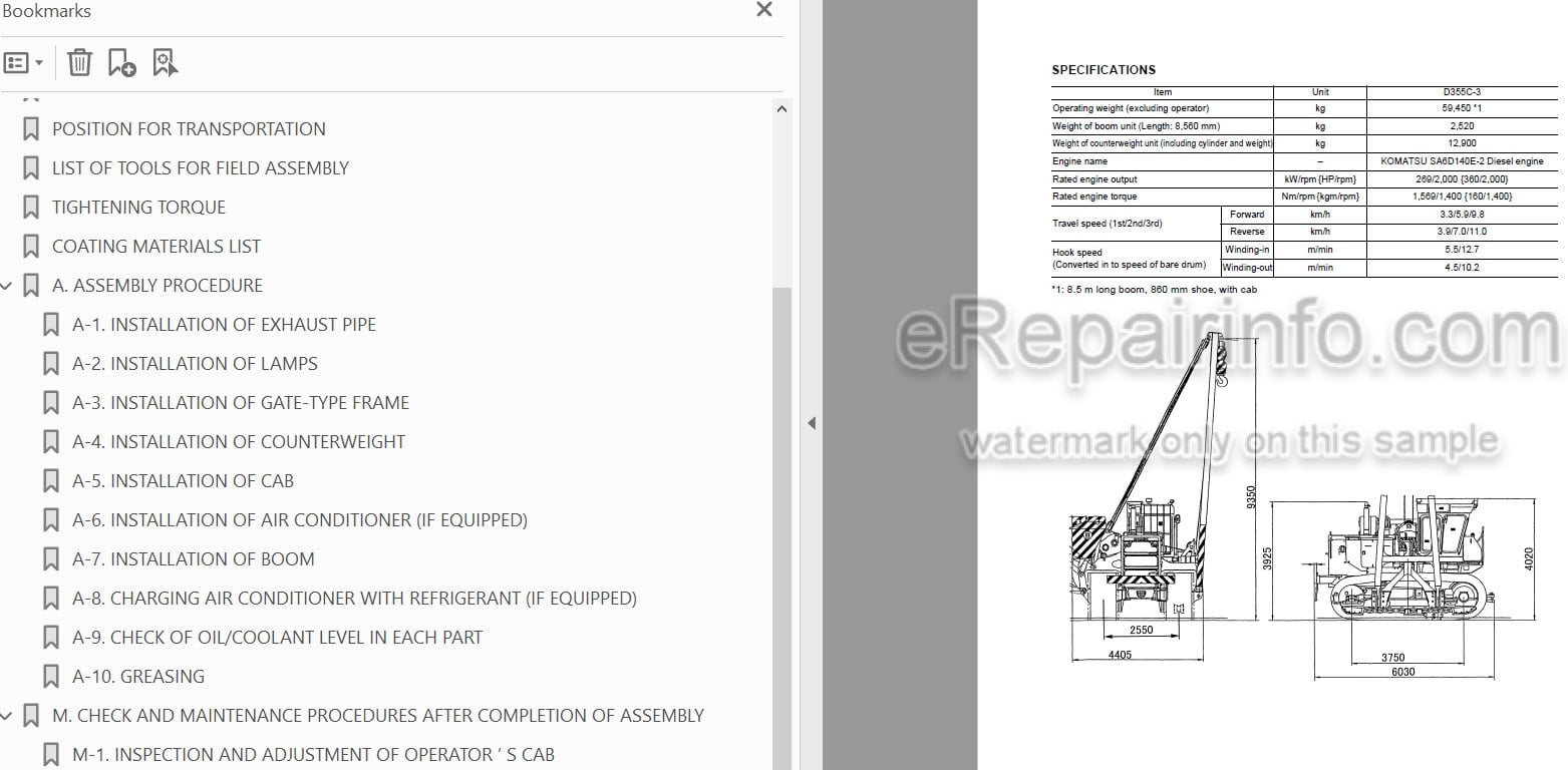 Photo 3 - Komatsu D355C-3 Field Assembly Instruction Pipelayer GEN00024-01 SN 14543-