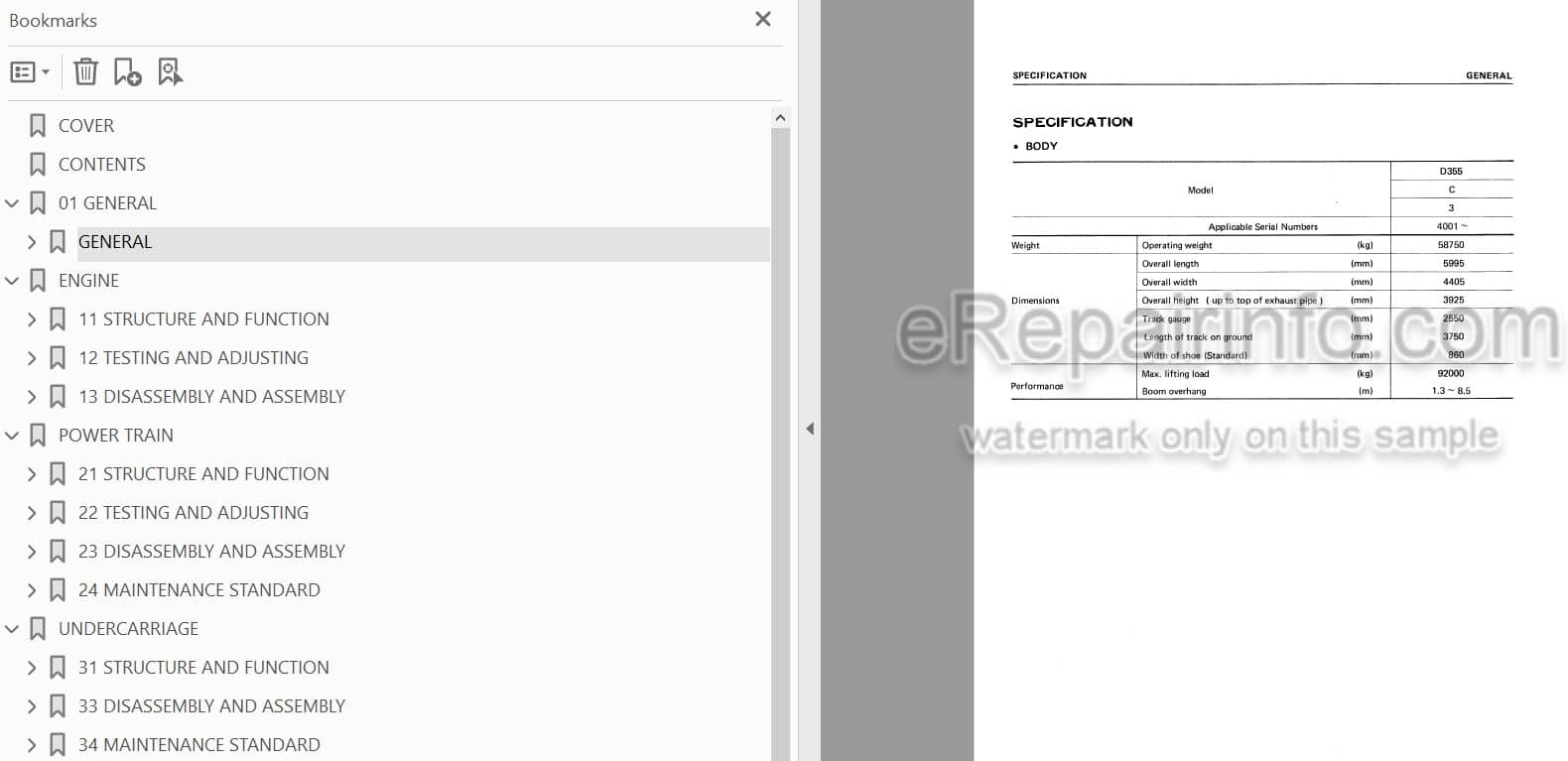 Photo 4 - Komatsu D355C-3 Shop Manual Pipelayer SEBM0196Z00 SN 4001-
