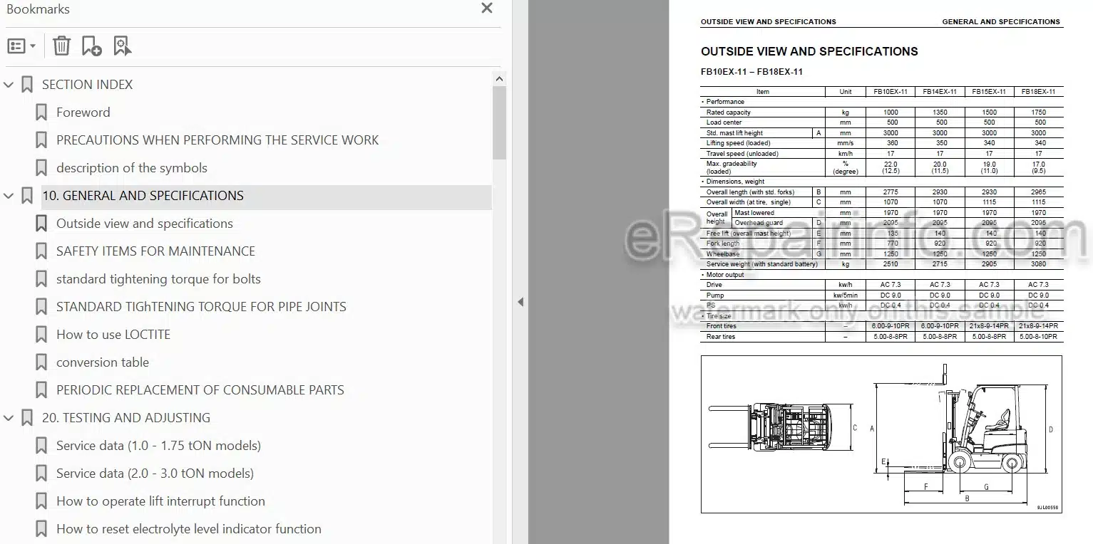 Photo 5 - Komatsu FB10EX-11 To FB30-11 Shop Manual Electric Lift Truck BBB11E1-02