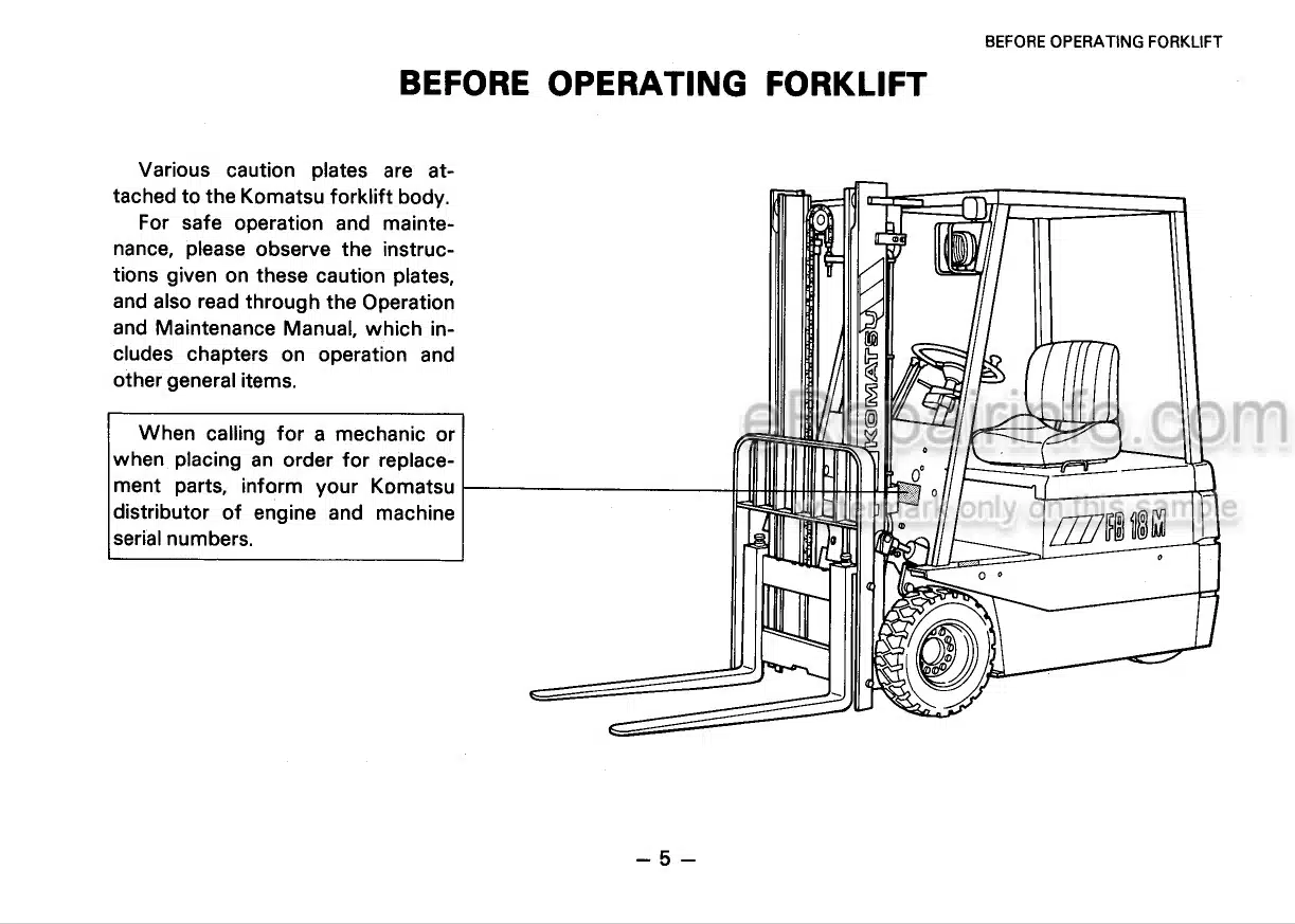 Photo 3 - Komatsu FB10M-2 FB13M-2 FB15M-2 FB18M-2 Operation And Maintenance Manual Electric Lift Truck FBM10-18.2-AE3