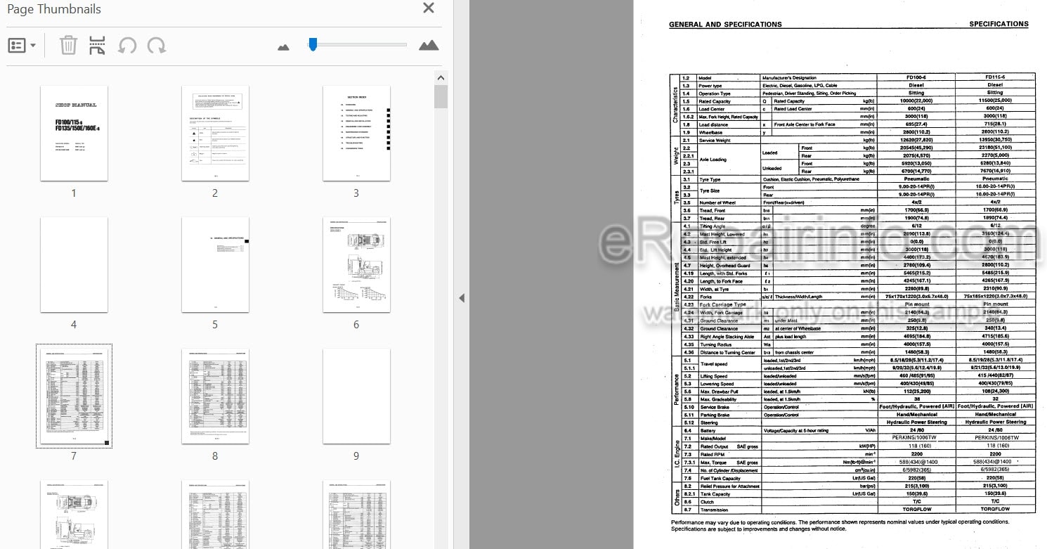 Photo 3 - Komatsu FD100-6 To FD160E-6 Shop Manual Forklift BEE06E1-02 SM135