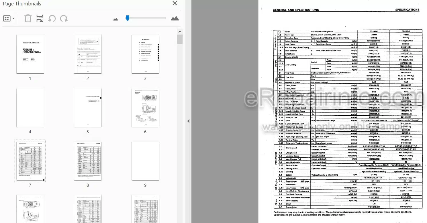 Photo 3 - Komatsu FD100-6 To FD160E-6 Shop Manual Forklift BEE06E1-02 SM135