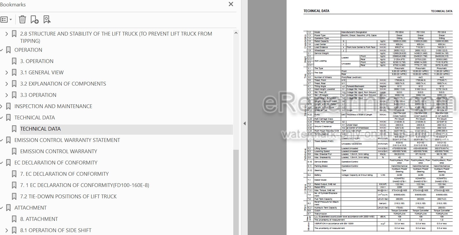 Photo 4 - Komatsu FD100-8 To FD160E-8 Operation And Maintenance Manual Forklift Truck TEN00560-12