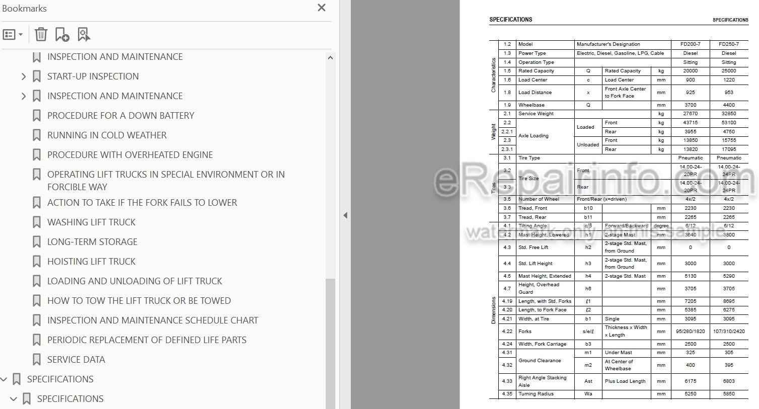 Photo 4 - Komatsu FD200-7 FD250-7 Operation And Maintenance Manual Forklift Truck TEN00738-05