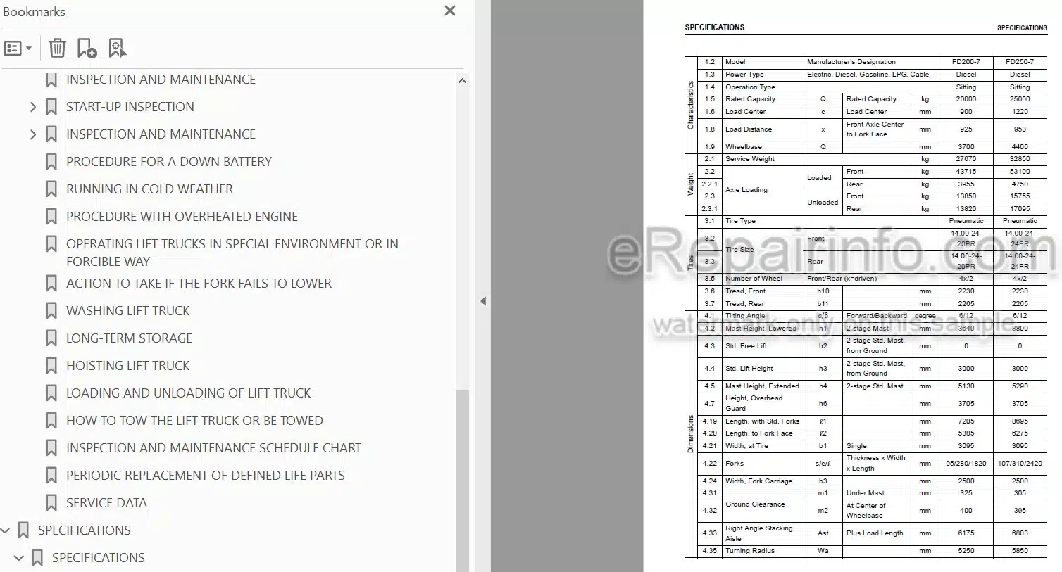 Photo 4 - Komatsu FD200-7 FD250-7 Operation And Maintenance Manual Forklift Truck TEN00738-05
